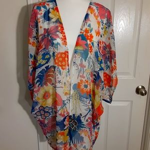 Ivory Floral Sheer Knee Length Kimono